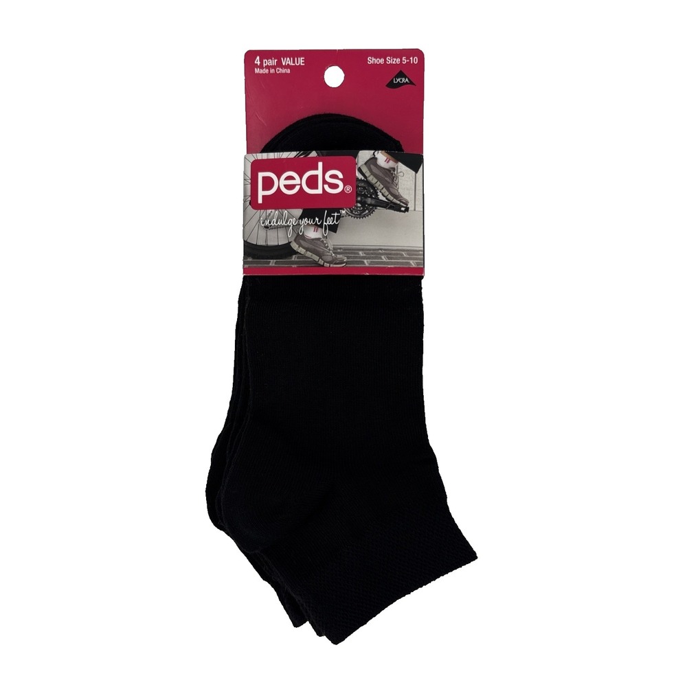 Peds Women's Socks Quarter Flatknit 4 Pair (Black) Sizes 5-10 NWT